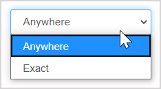 The Anywhere dropdown menu has the Anywhere and Exact options.